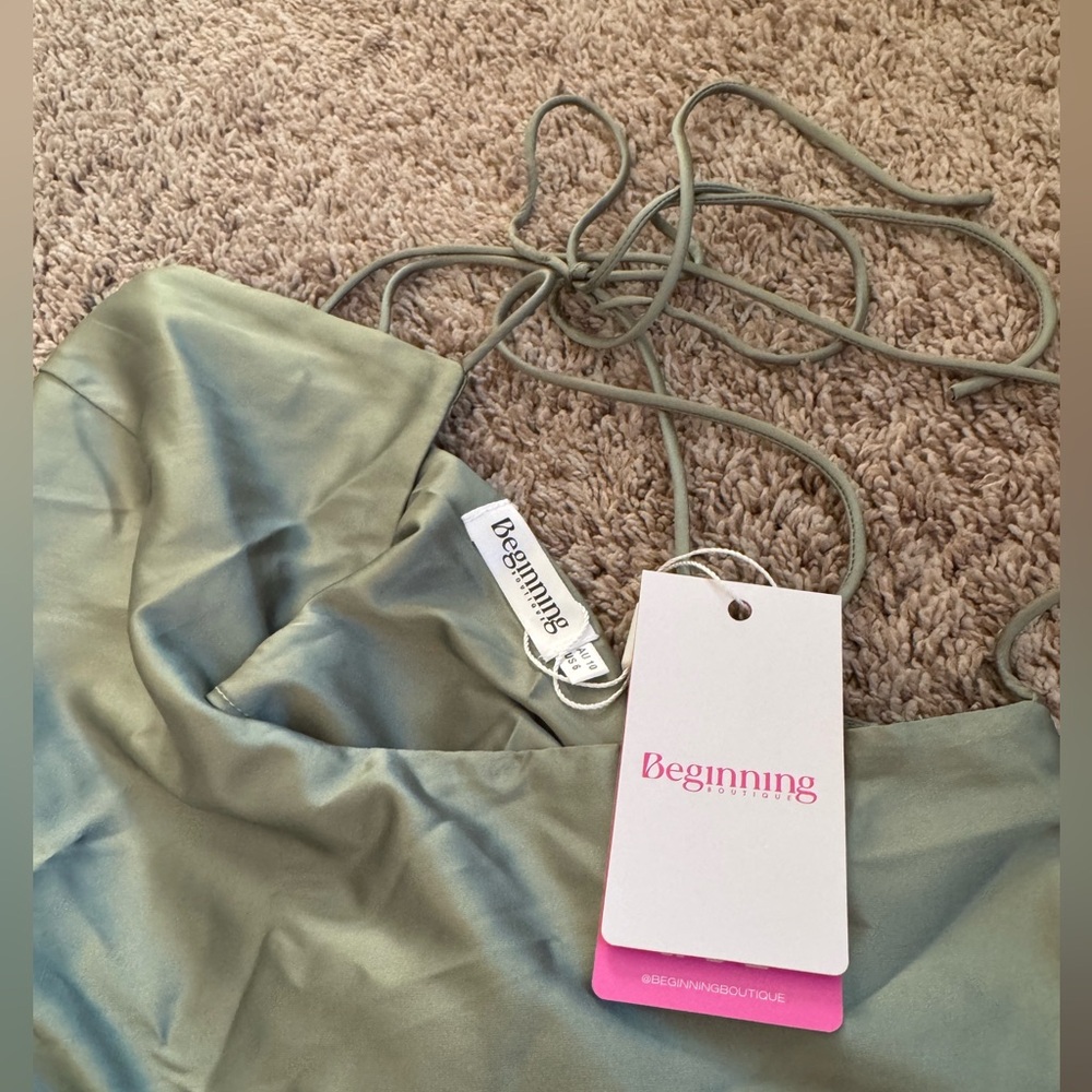 Beginning Boutique Green Maxi Slip Dress with Slit - Picture 4 of 6